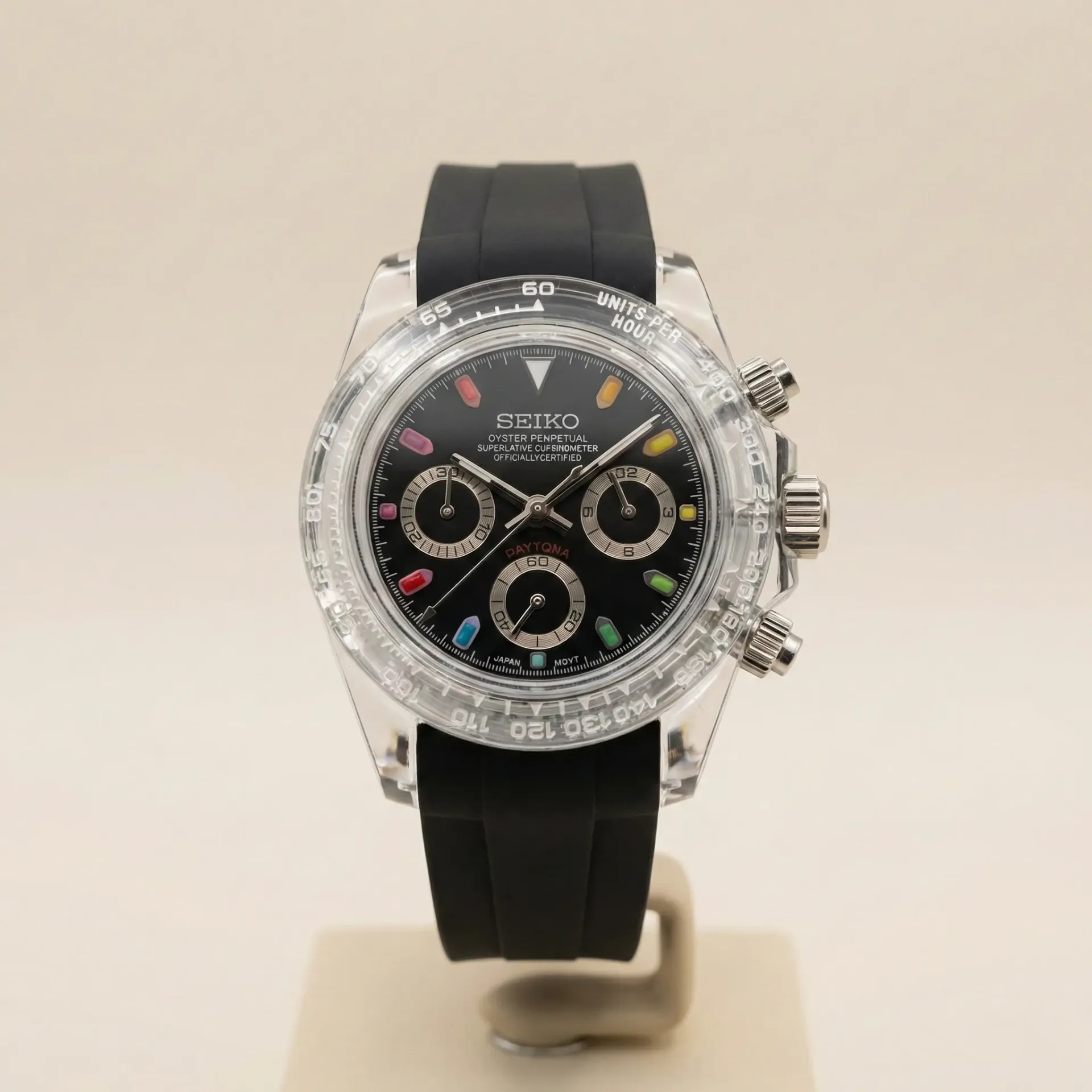 Seiko Mod "Ghost Chrono" – Tam Şeffaf Kasa & Rainbow İndeksler