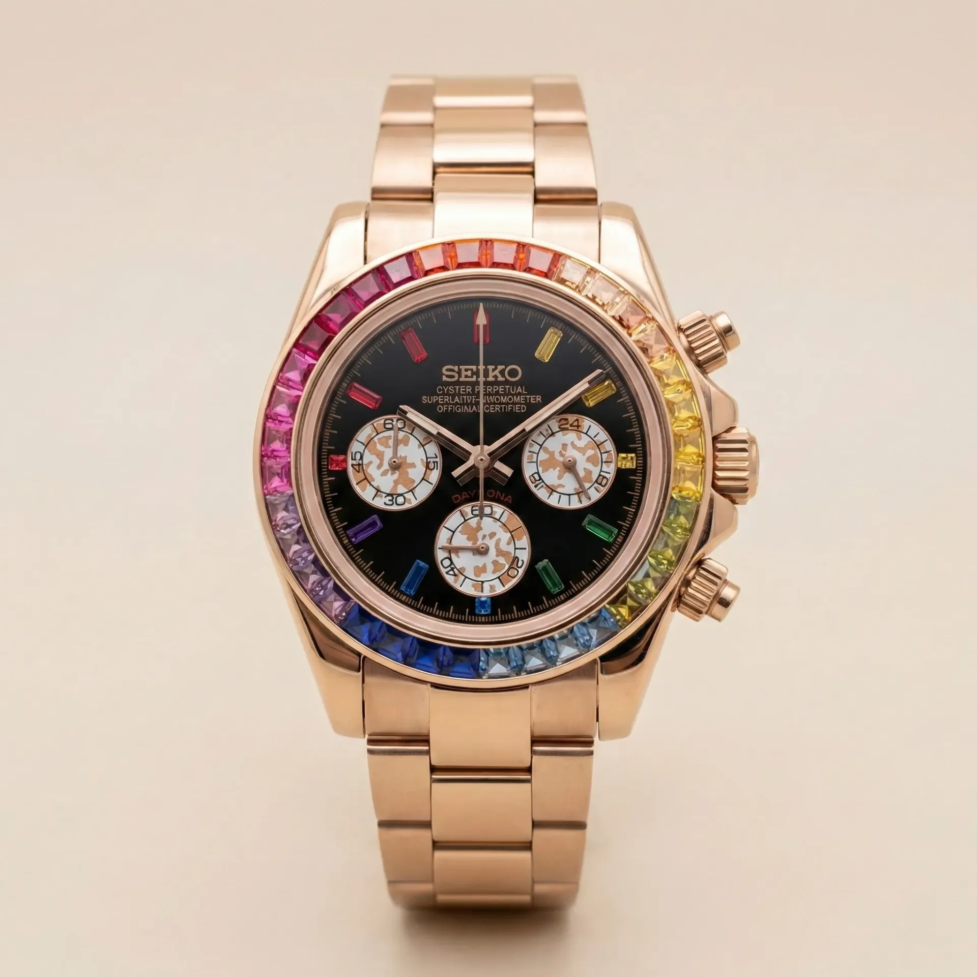 Seiko Mod "Rose Gold Rainbow" – Kristal Altın (Gold Crystal) Alt Kadranlar