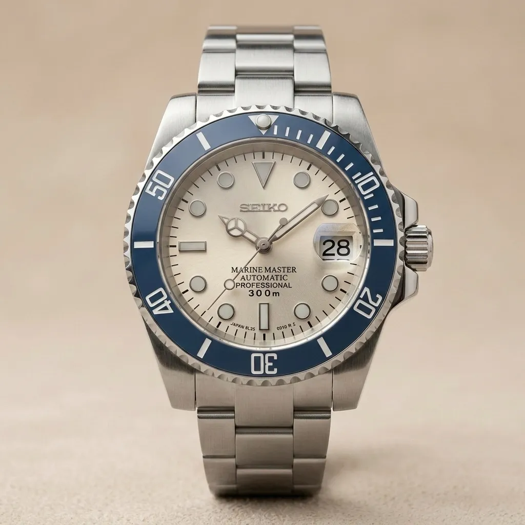 Seiko Mod "Silver Ocean" Submariner – Blue Bezel & Silver Dial