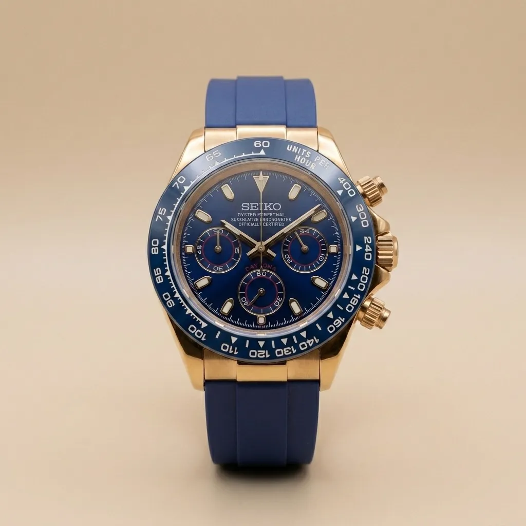 Seiko Mod "Riviera Blue" Chronograph – Altın Kasa & Mavi Kauçuk Kordon