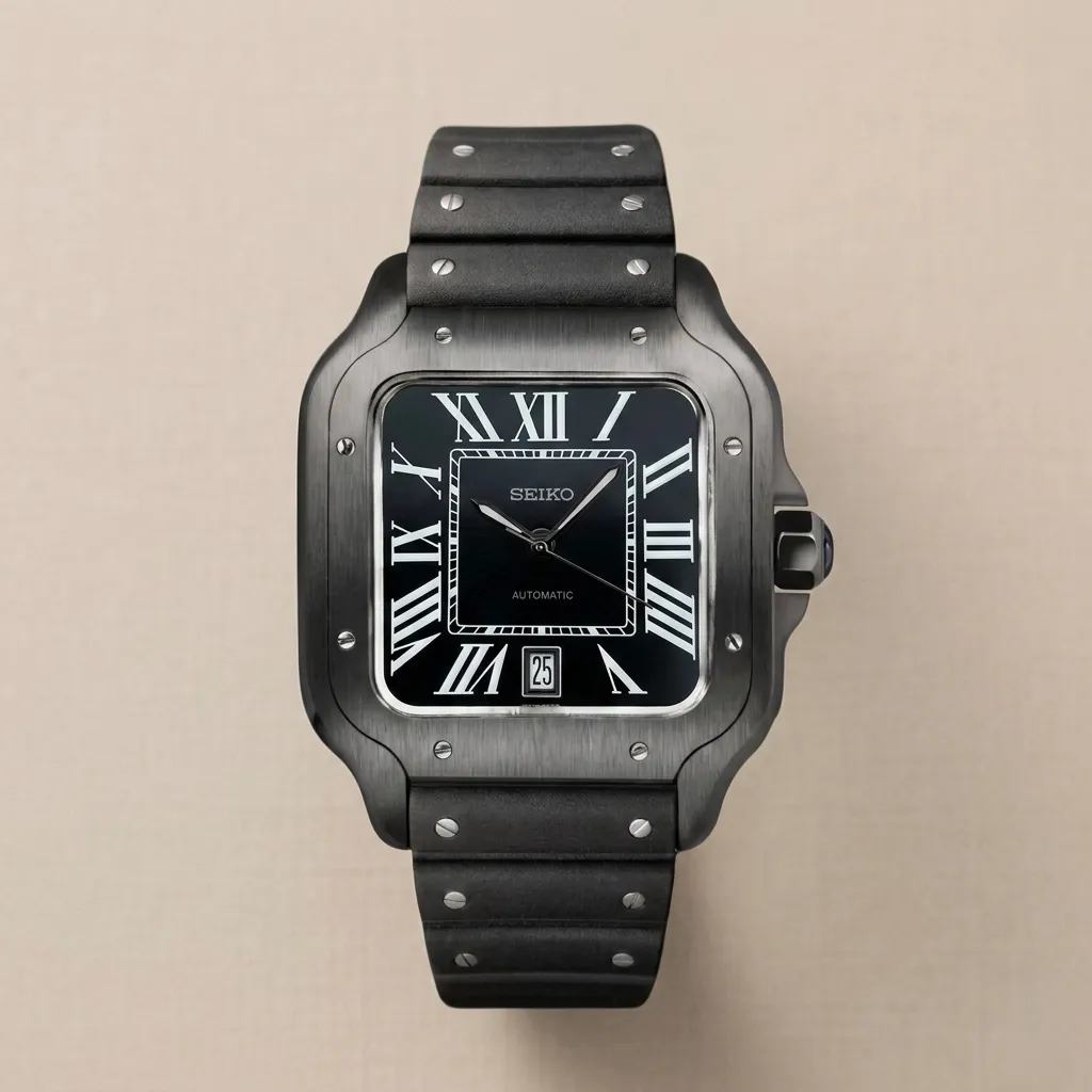 Seiko Model "Stealth Santos" – Black PVD Case & Black Rubber Strap