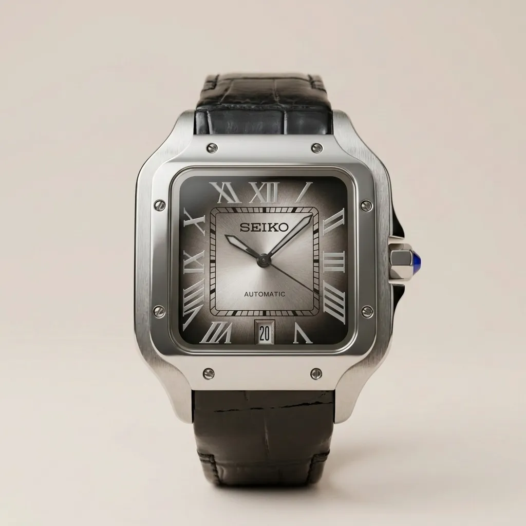 Seiko Mod "Silver Fumé Santos" – Gradiyent Gri Kadran & Deri Kordon