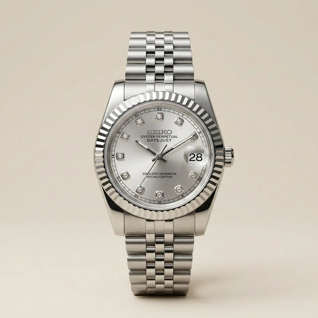 Seiko Mod "Silver Diamond" – Stone-Set Silver Dial & Jubilee Bracelet