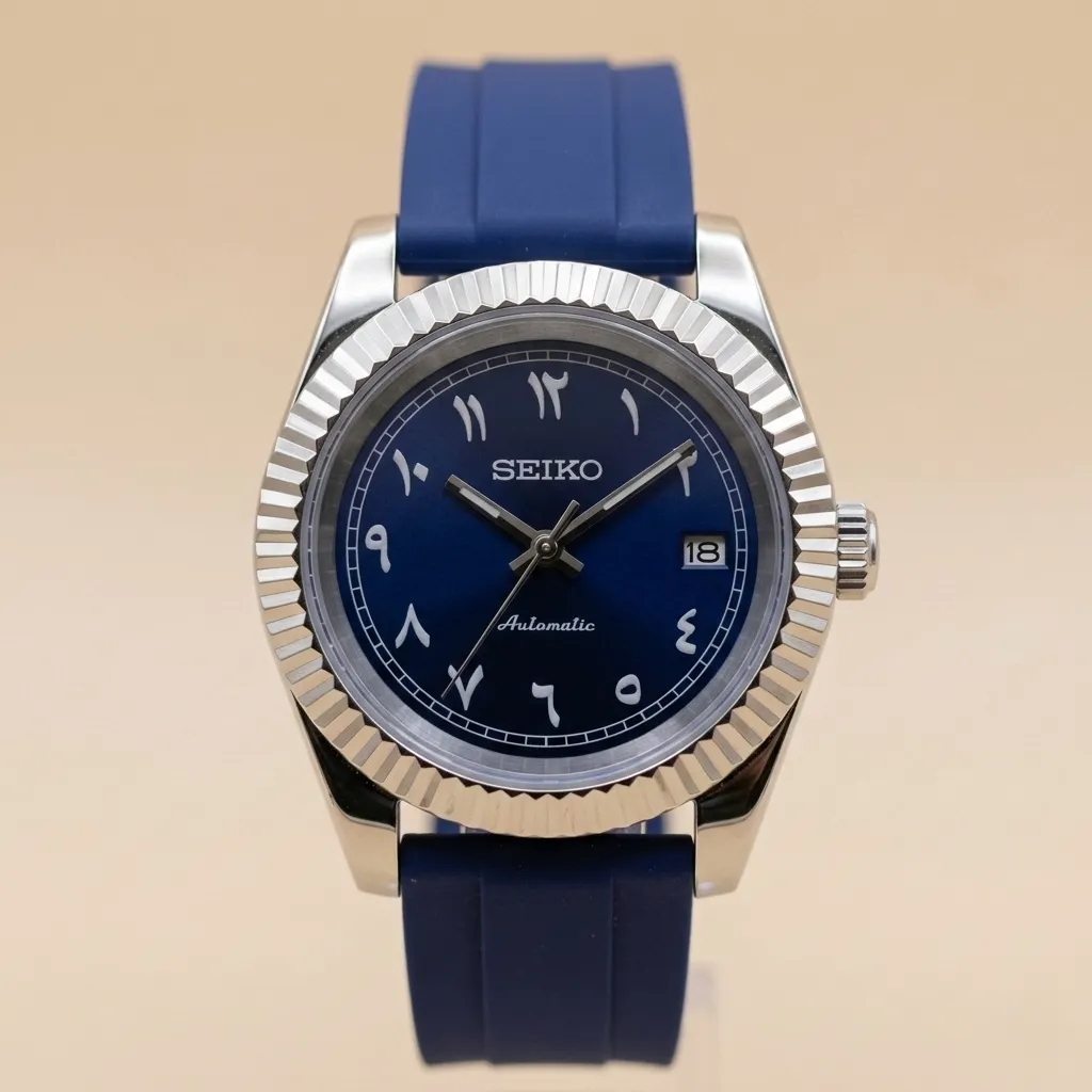 Seiko Mod "Midnight Arabic" – Navy Blue Eastern Arabic Numeral Dial & Silicone Strap