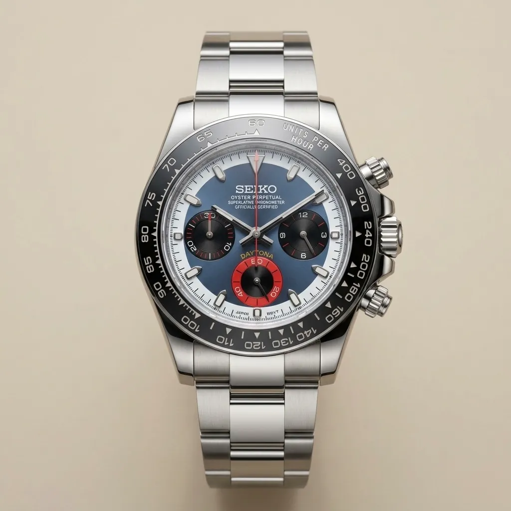 Seiko Mod "Exotic Racing" Chronograph – Blue/White Dial & Black Ceramic Bezel