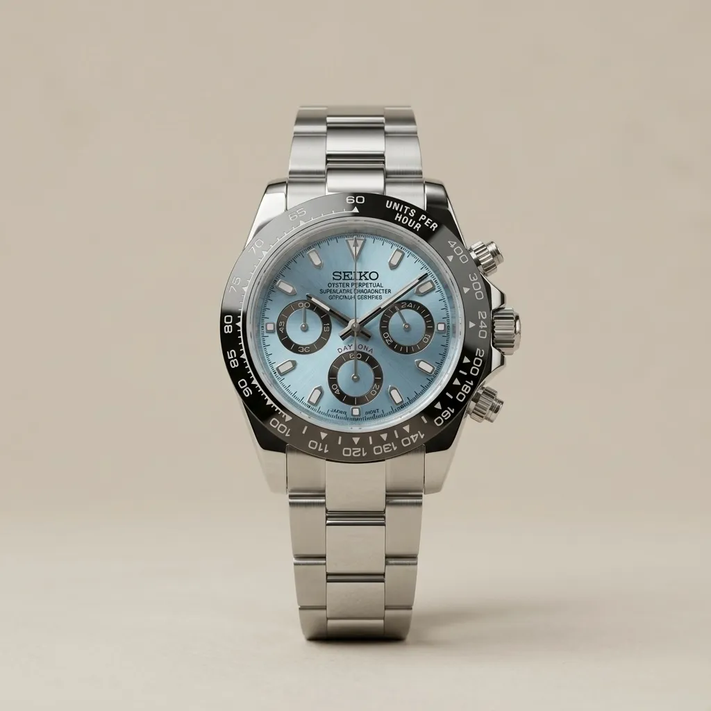 Seiko Mod "Glacier Chronograph" – Ice Blue Dial & Black Ceramic Bezel