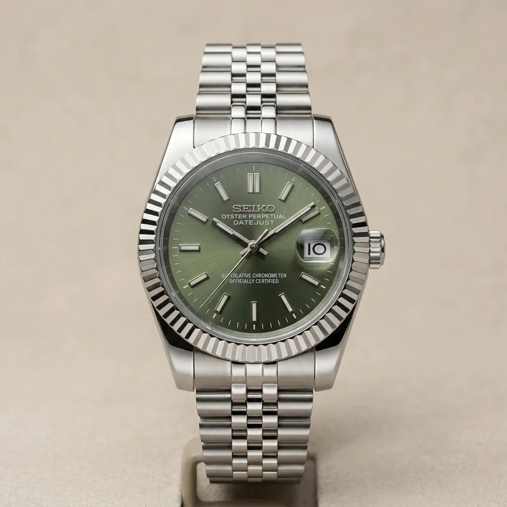 Seiko Mod "Olive Datejust" – Olive Green Dial & Jubilee Bracelet