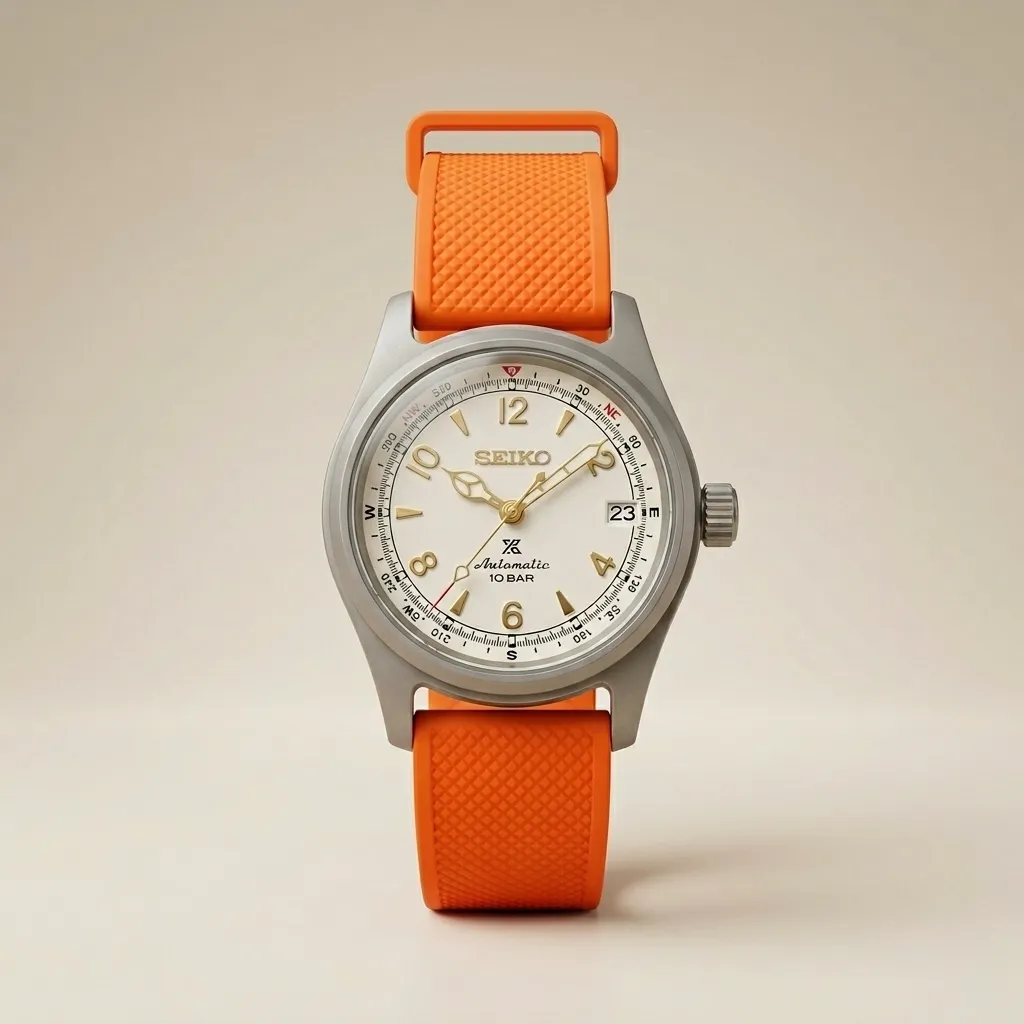 Seiko Mods TR "Alpine Explorer" – Krem Kadran & Turuncu Kauçuk Kordon