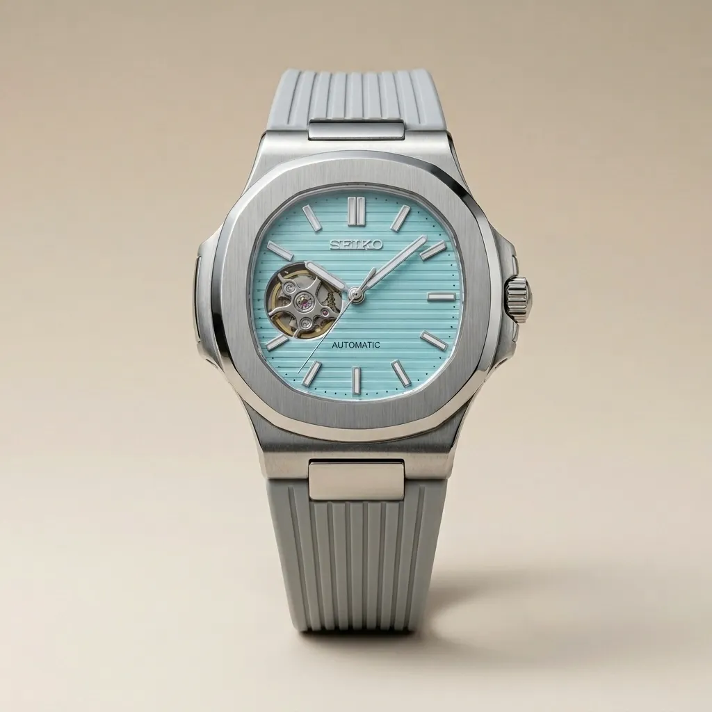 Seiko Mods TR "Tiffany Open Heart" – Turkuaz Kadran & Gri Kauçuk Kordon