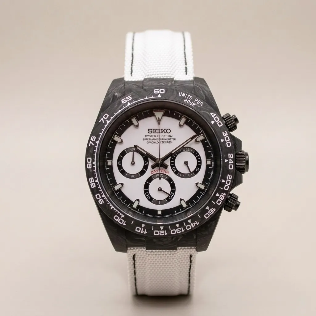 Seiko Mods TR "Carbon Panda" Chronograph – Forged Carbon Case & White Strap