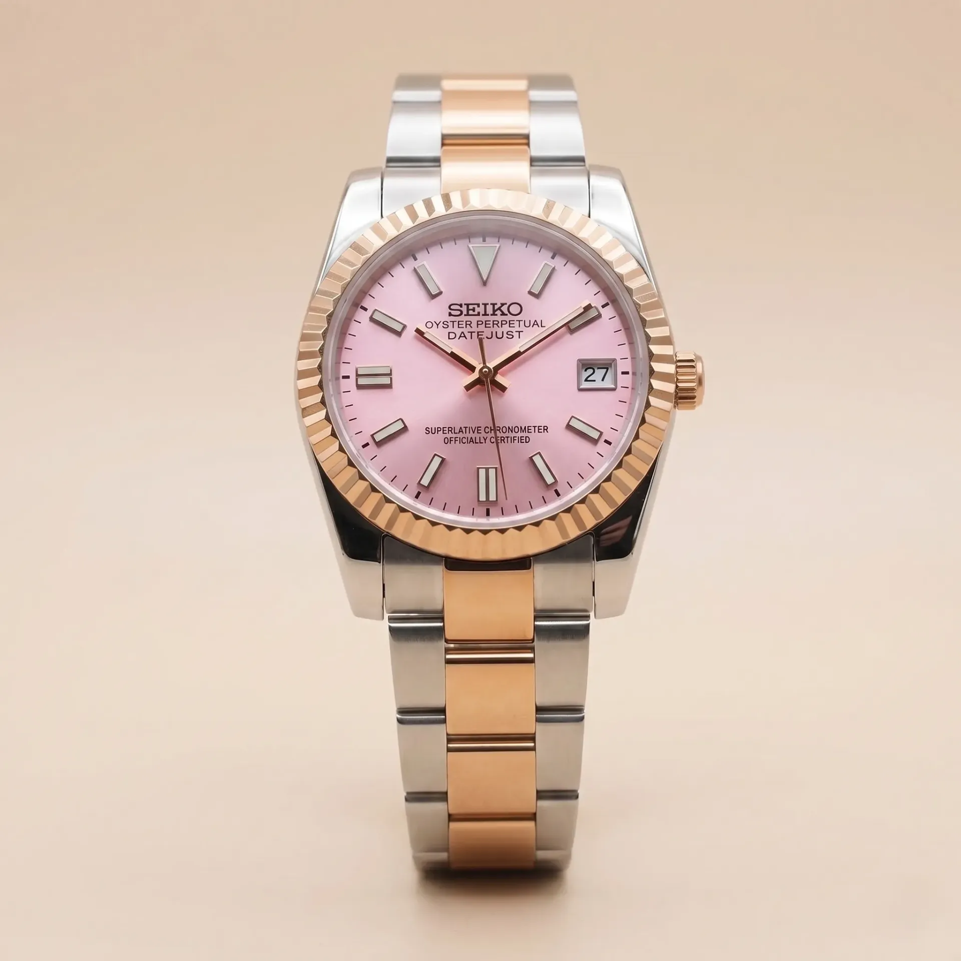 Seiko Mods TR "Lady Blossom" 28mm – Pembe Kadran & Two-Tone Oyster Bilezik
