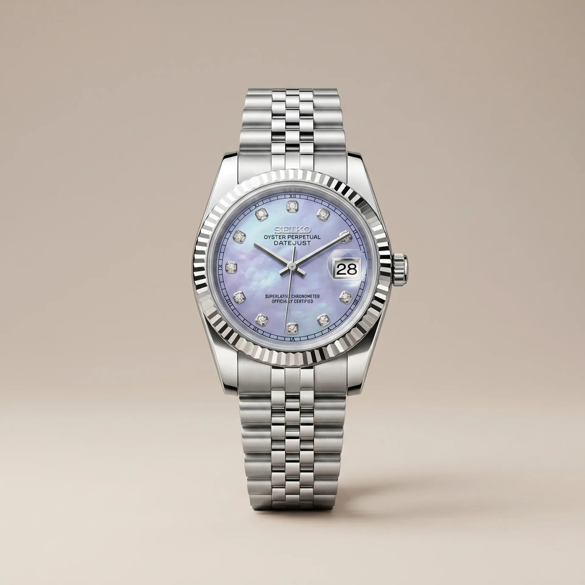 Seiko Mods TR "Lilac Pearl" 28mm – Lilac Mother of Pearl Dial & Stone Index