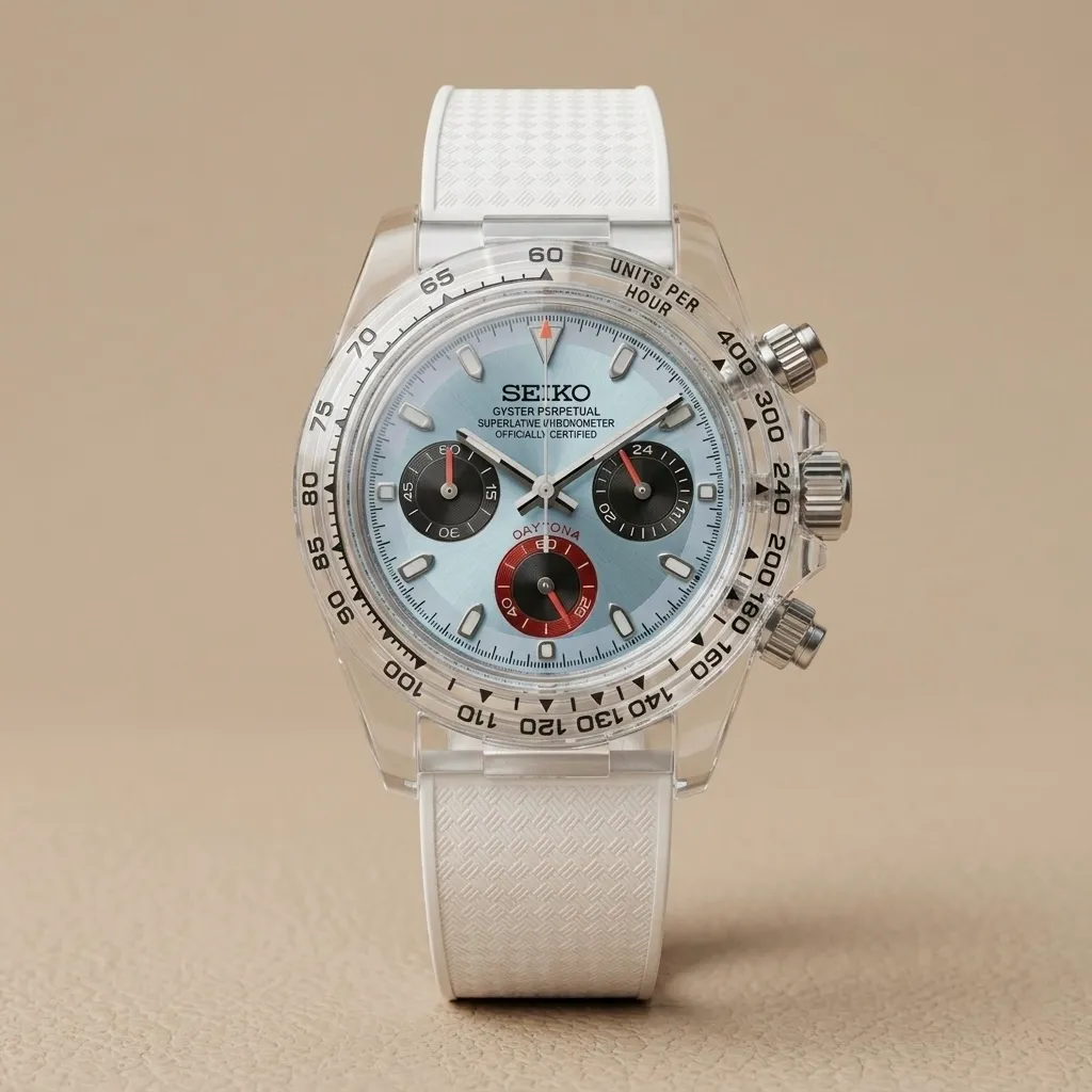 Seiko Mods TR "Crystal Ice" Chronograph – Transparent Case & Ice Blue Dial