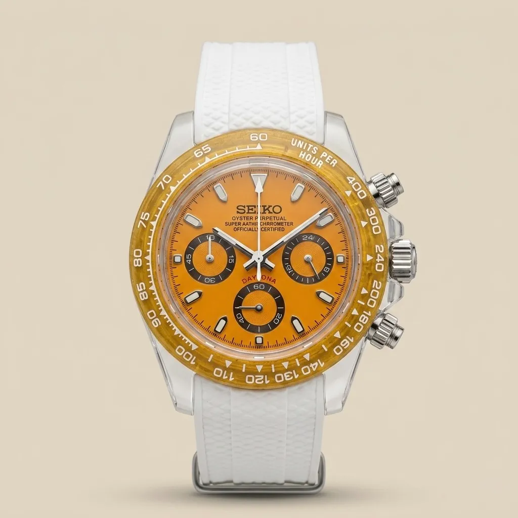 Seiko Mods TR "Tropical Amber" Chronograph – Transparent Case & Orange Dial