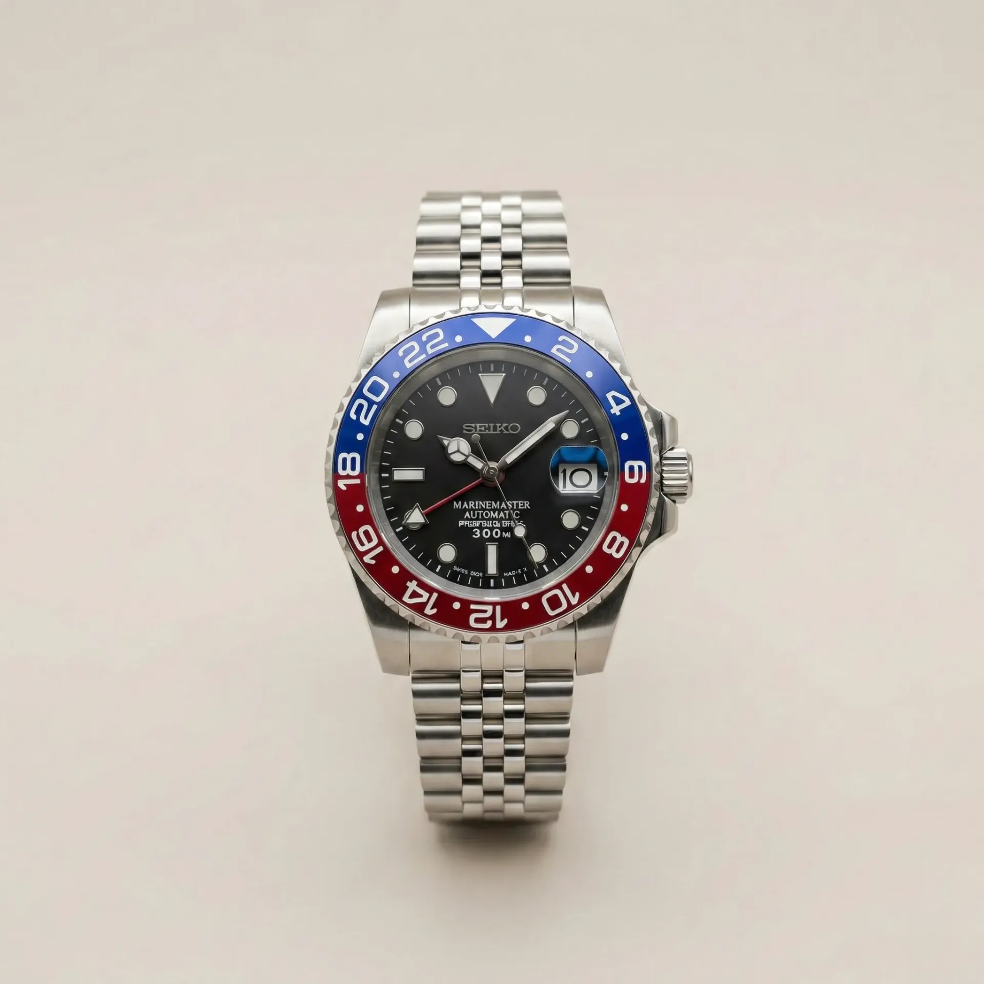 ​Seiko Mod GMT "Pepsi" – Kırmızı/Mavi Seramik Bezel & Jubilee Bilezik
