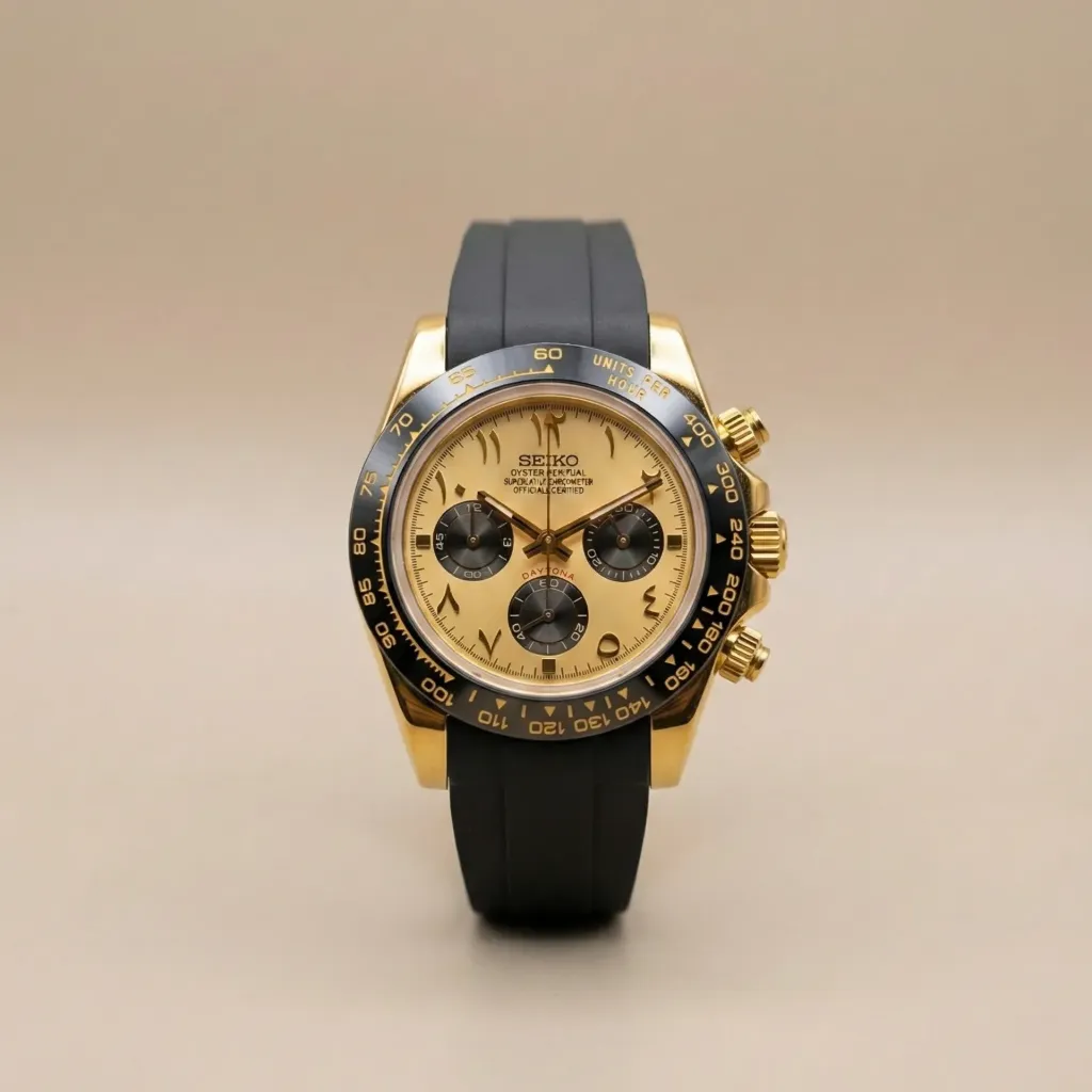 Seiko Mod Daytona "Gold Edition" – Altın Kadran & Kauçuk Kordon (VK63)