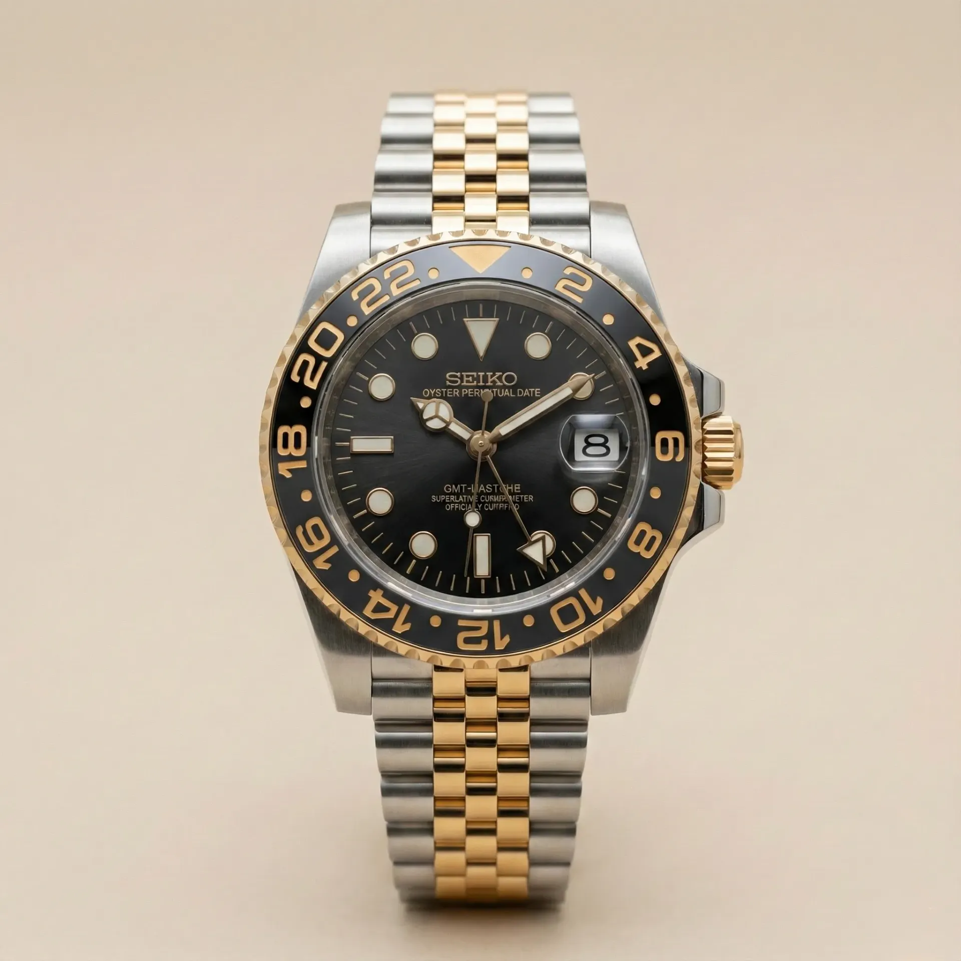 Seiko Mod GMT "Two-Tone" Edition – Black/Gold Dial (NH34)