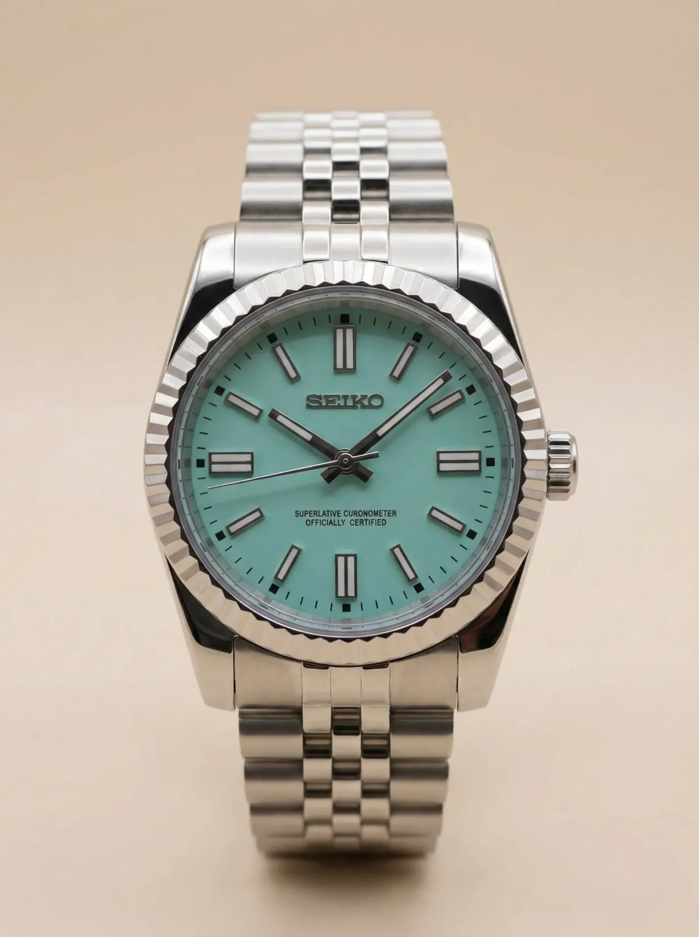 Seiko Mod Datejust "Tiffany Blue" – Turkuaz Kadran & Jubilee Kordon