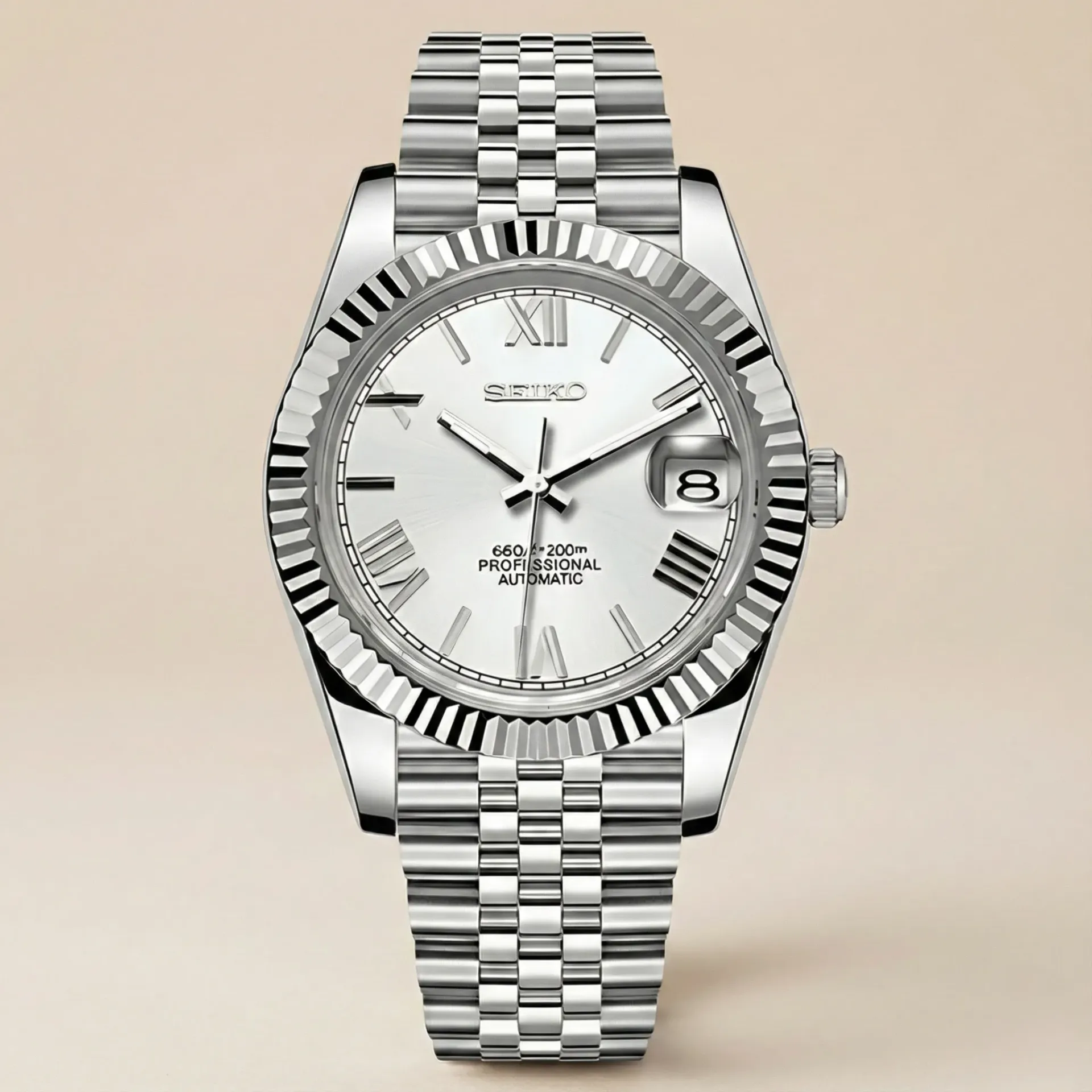 Seiko Mod Datejust "White Roman" – Beyaz Roma Rakamlı Kadran (NH35)