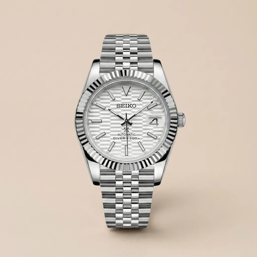 Seiko Mod Datejust "3D Texture" – Derinlikli Beyaz Kadran (NH35)