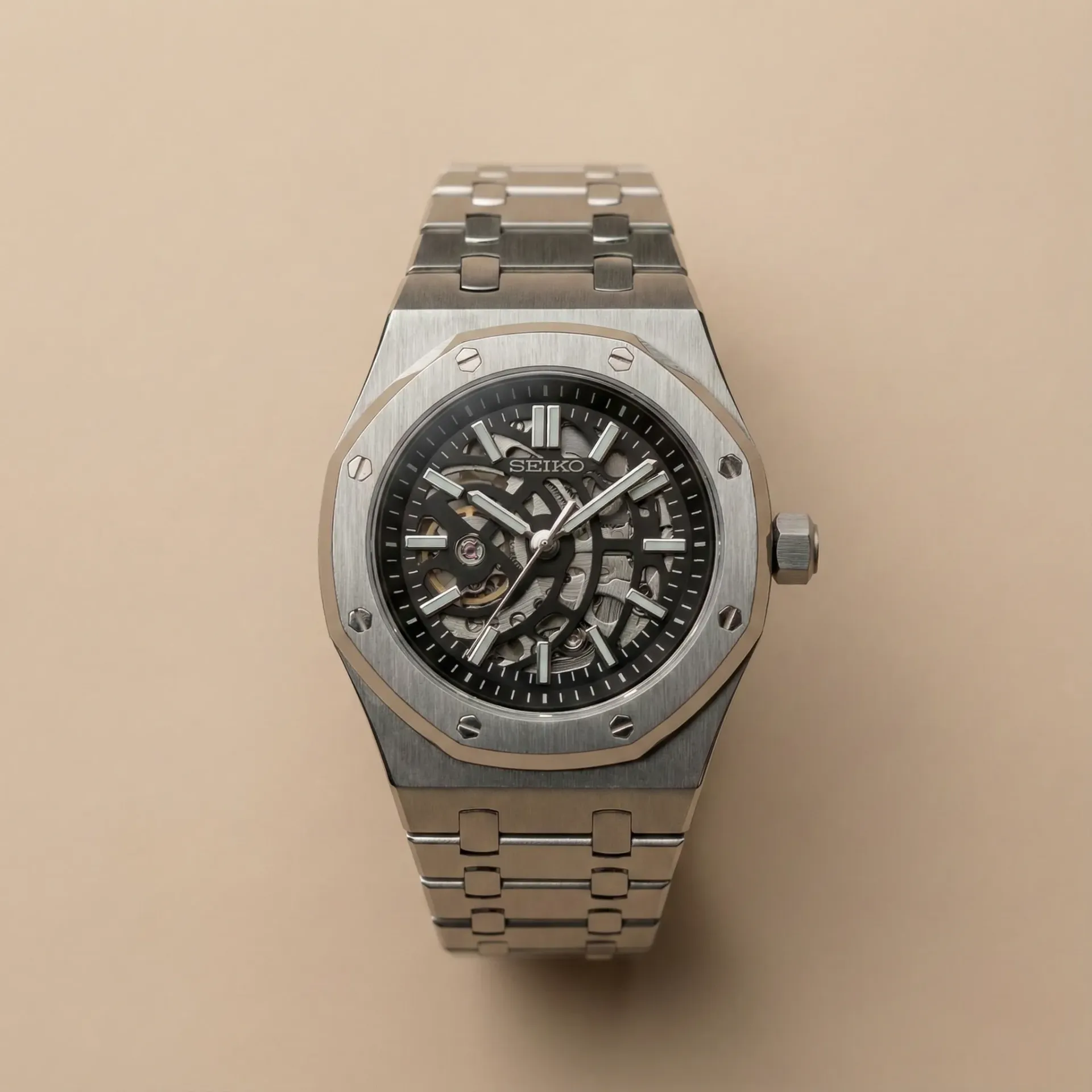 Seiko Mod Royal Oak "Skeleton" – NH72 Ruthenium Mekanizma