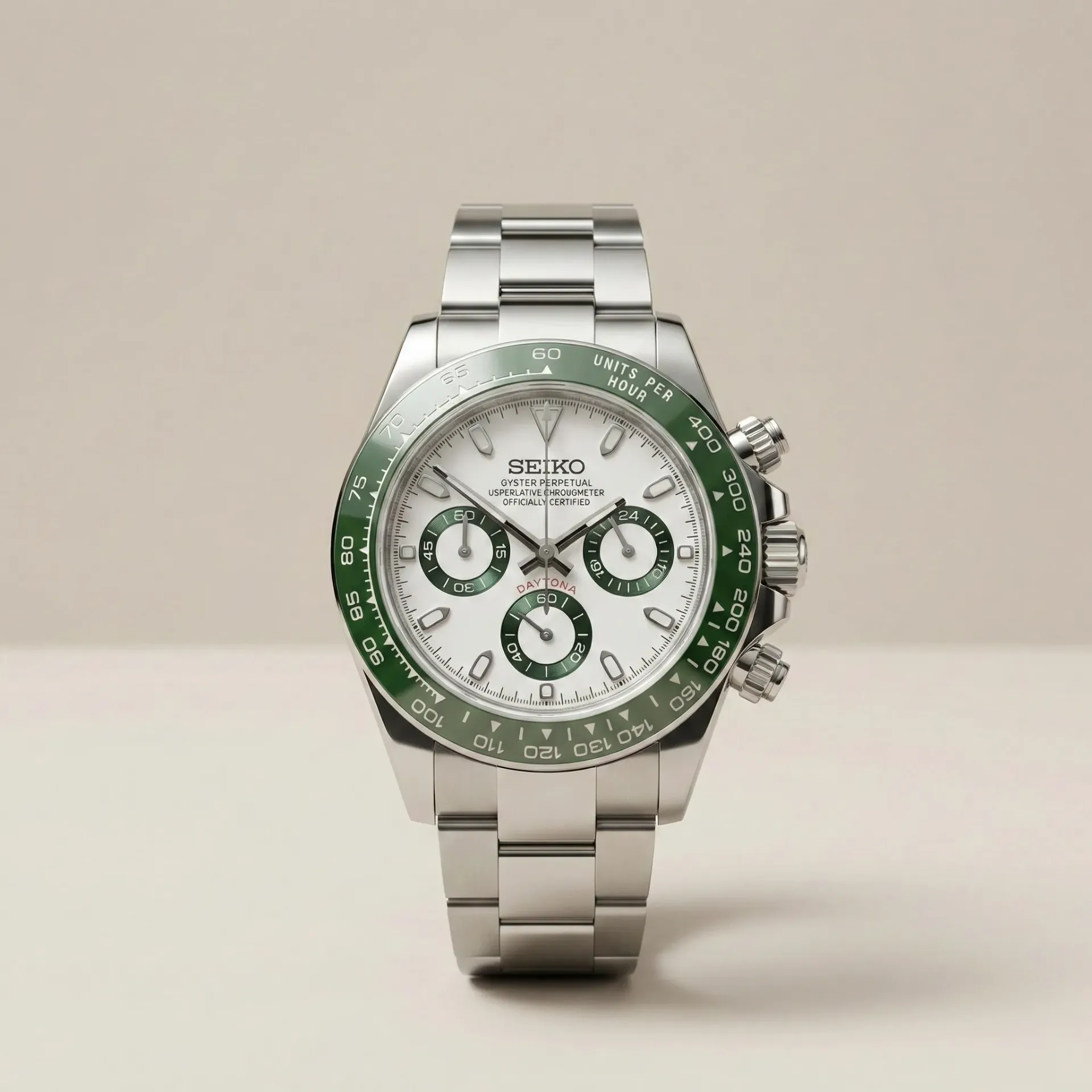 Seiko Mod Daytona "Green Panda" – Beyaz Kadran & Yeşil Seramik Bezel
