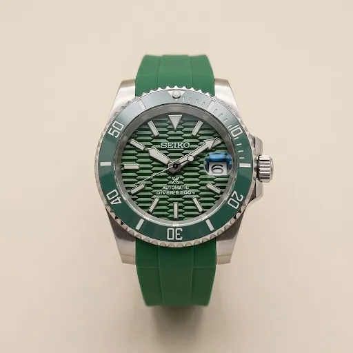 Seiko Mod Submariner "Green Hexagon" – Petek Dokulu Kadran & Kauçuk Kordon