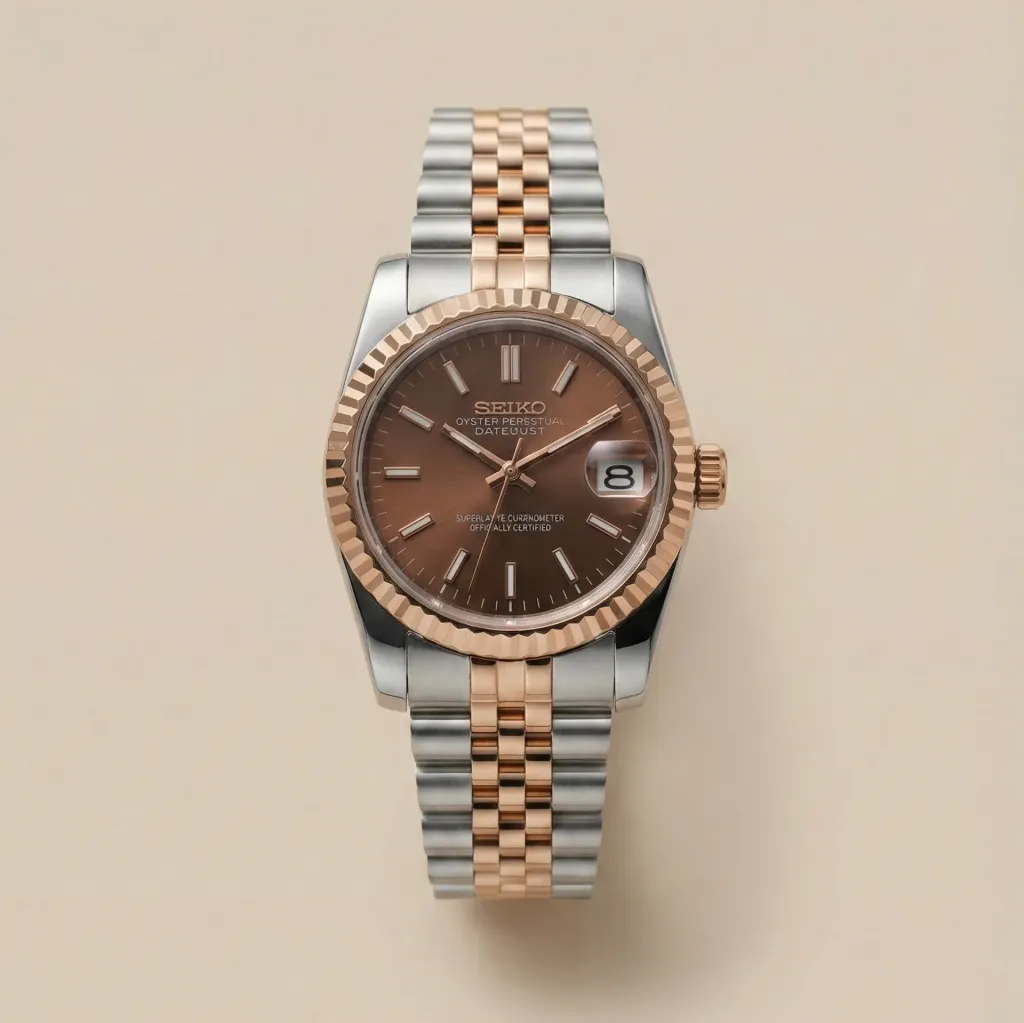 Seiko Mod Datejust "Chocolate" – Rose Gold Two-Tone & Kahverengi Kadran