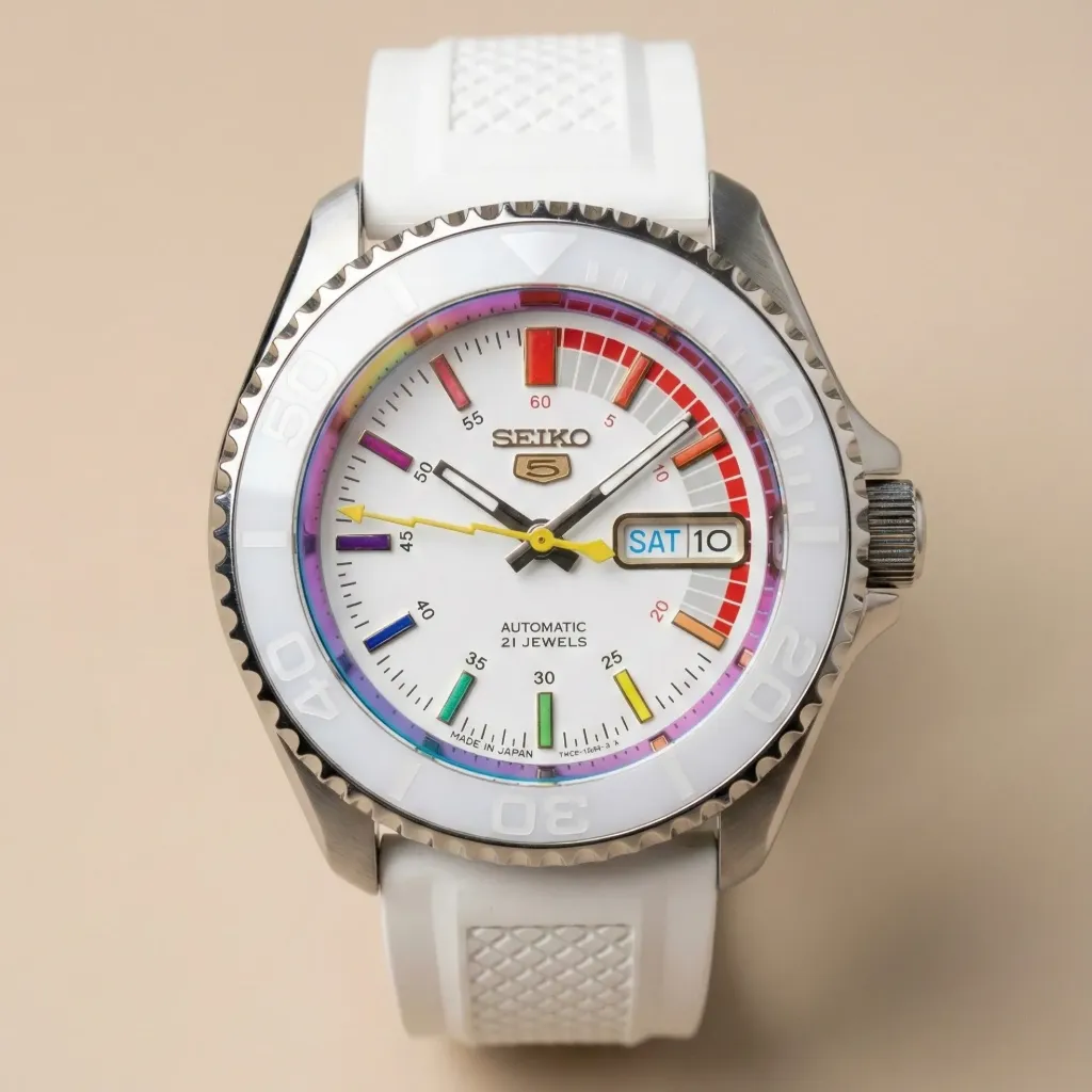 Seiko Mod "White Rainbow" – Rainbow Dial & Lightning Second Hand