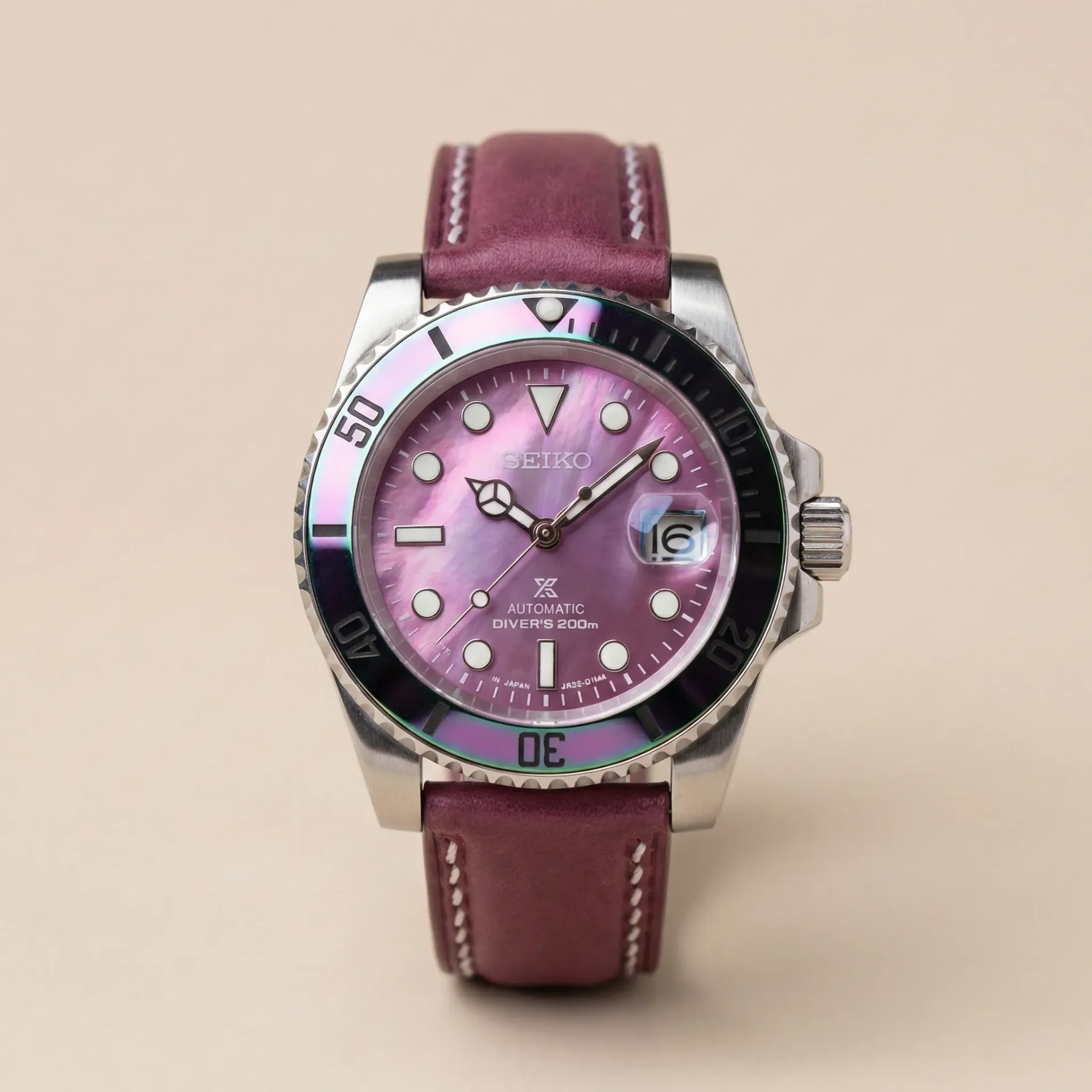 Seiko Mod "Mystic Violet" – Pembe Sedef (MOP) Kadran & Deri Kayış
