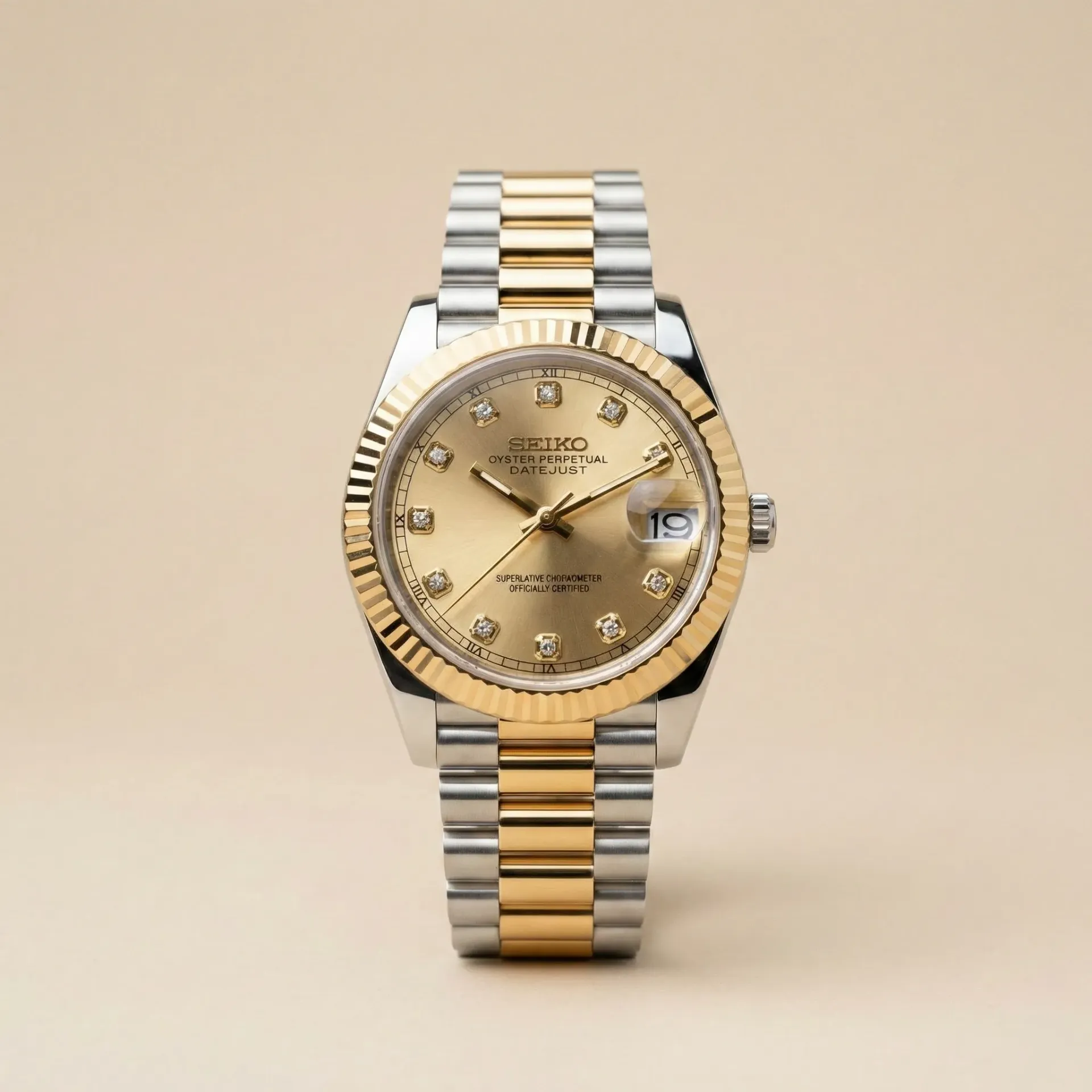 Seiko Mod Datejust Style – Şampanya Kadran, Fluted Bezel ve Safir Cam
