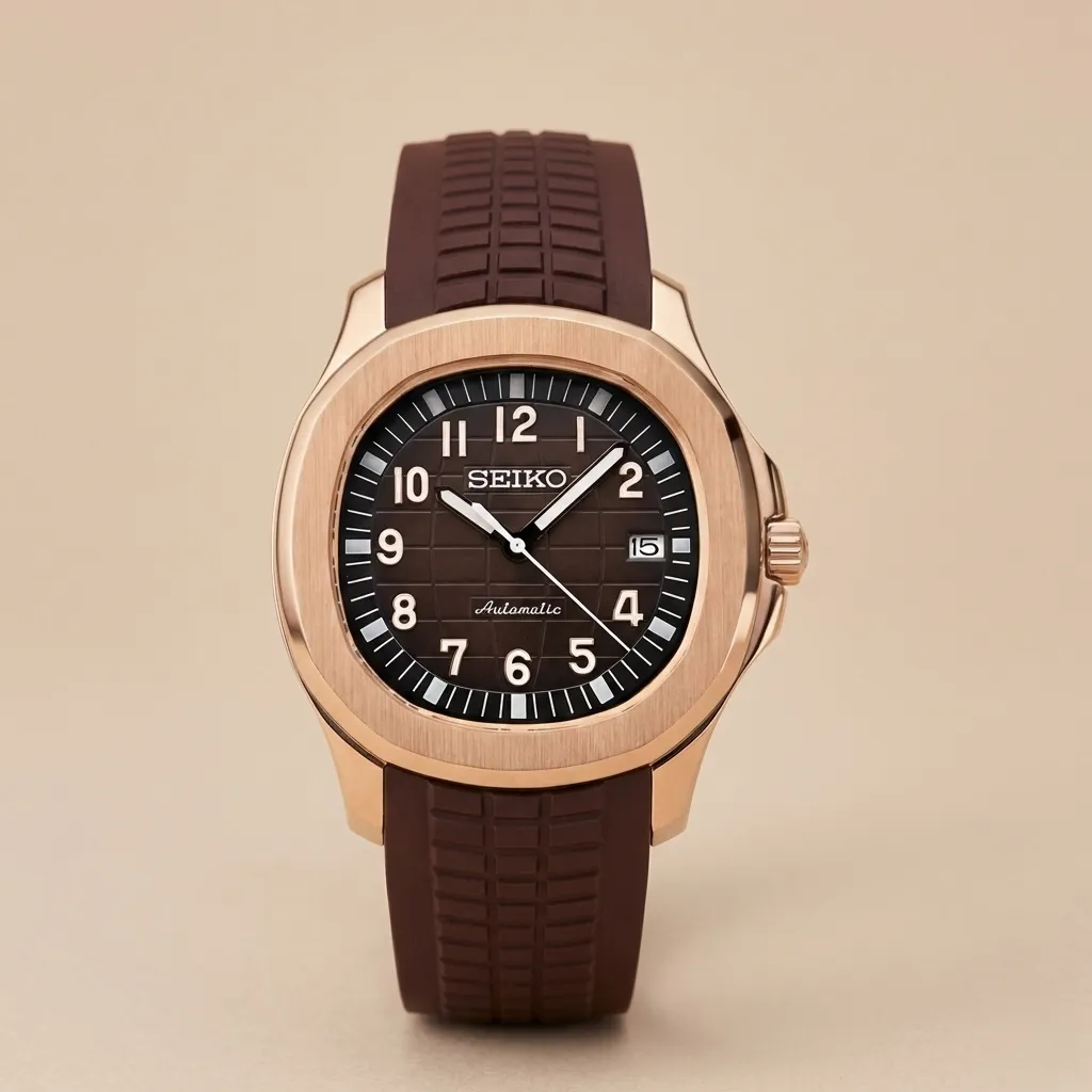 Seiko Mod "Rose Gold Aquanaut" – Chocolate Brown Dial & Rubber Strap