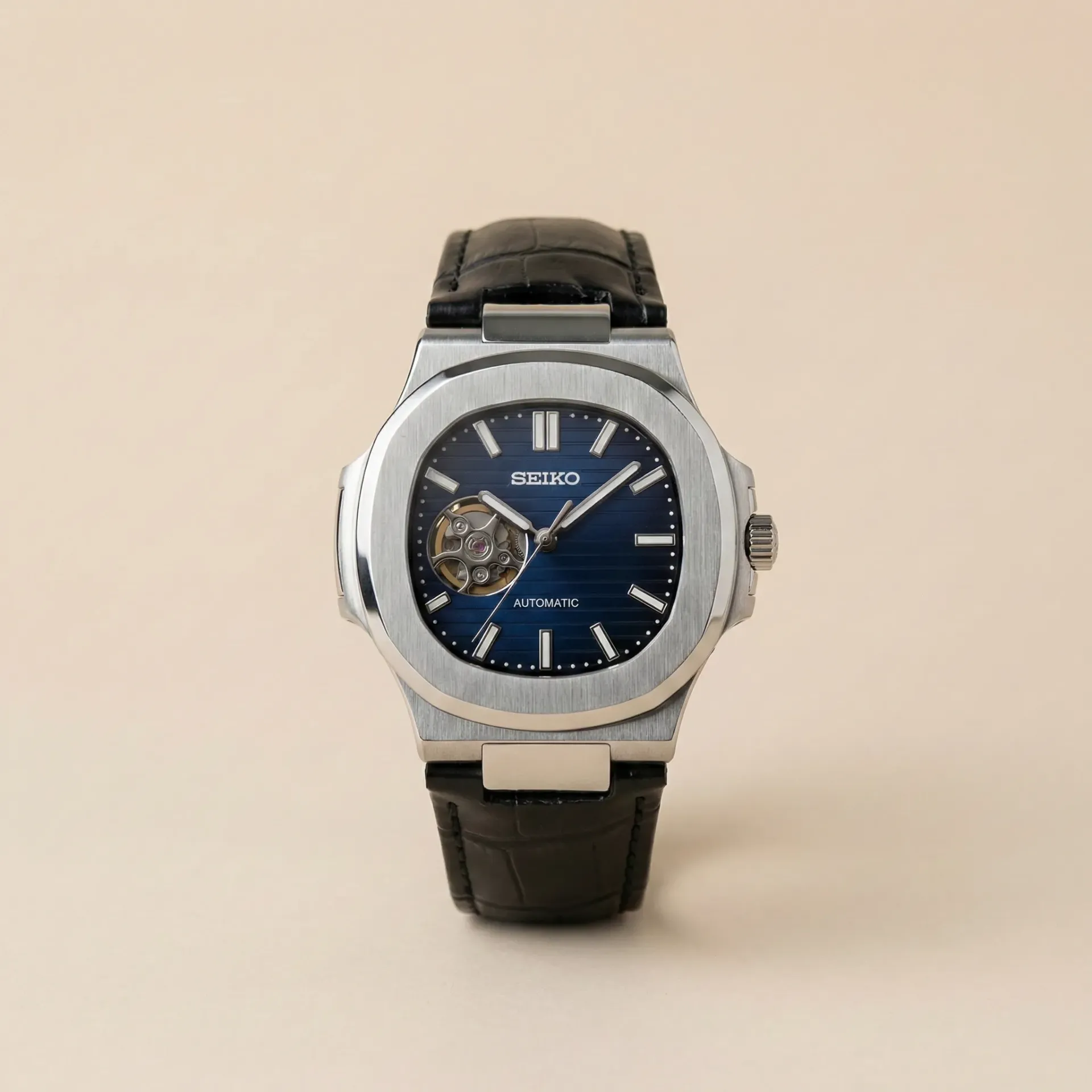 Seiko Mod "Open Heart Seikonaut" – Lacivert Kadran & Deri Kayış